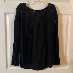 Black flower top long sleeve blouse